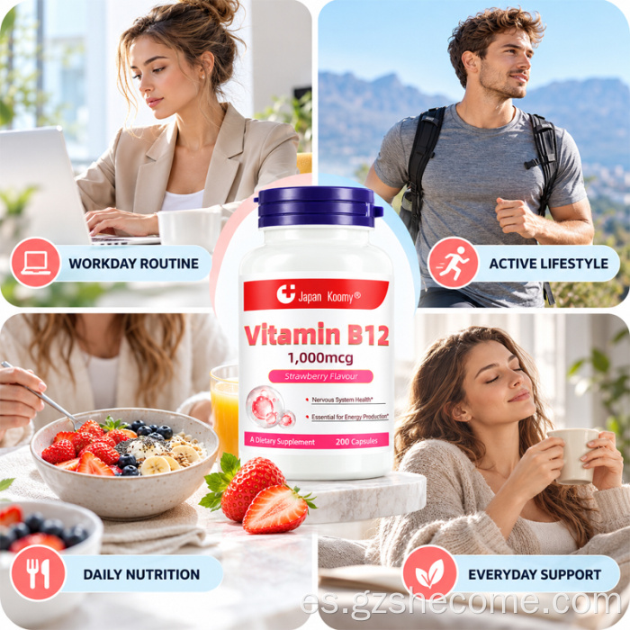 Shecome Vitamina B12 Cápsulas Apoyo a la salud del sistema nervioso